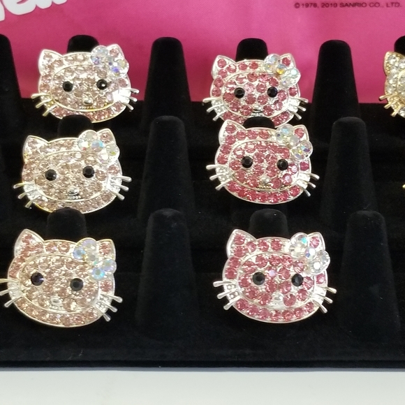 Hello Kitty Adjustable Rhinestone Logo Ring Pink and Silver New - Picture 5 of 6